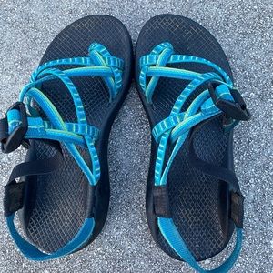 Womens Size 6 Chaco Sandals Blue/Green W/ Toe Loop